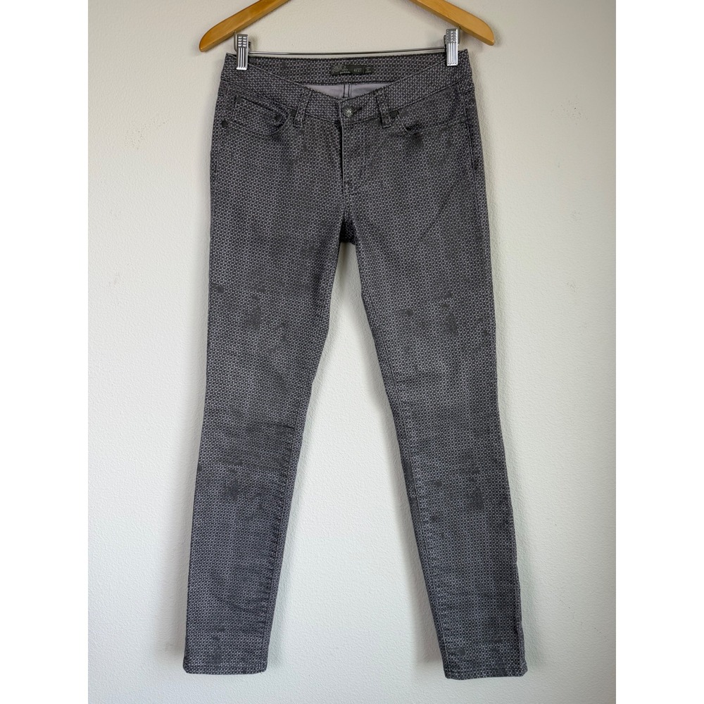 prAna Women Stretch Cotton Skinny Pants 4/27 Gray Geometric Print Low Rise Slim